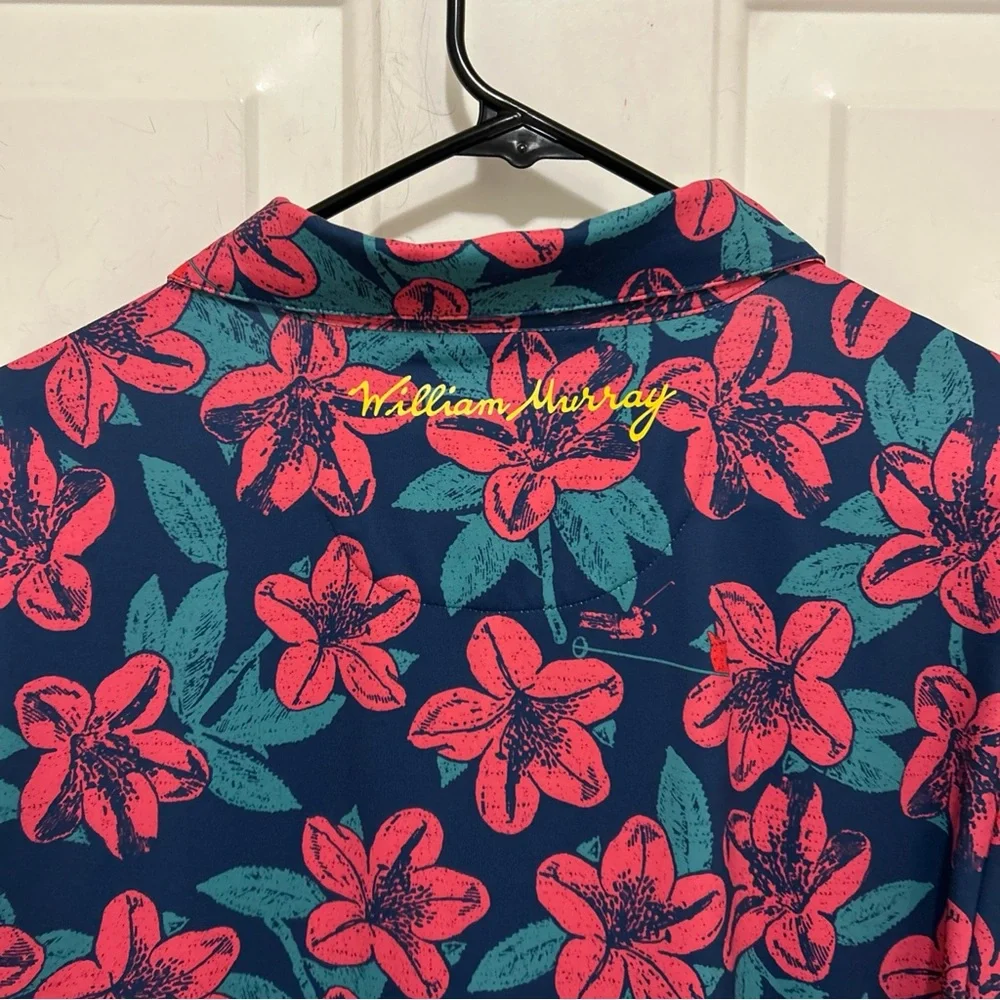 William Murray Men's Floral Golf Polo Shirt - Blue and Pink Medium